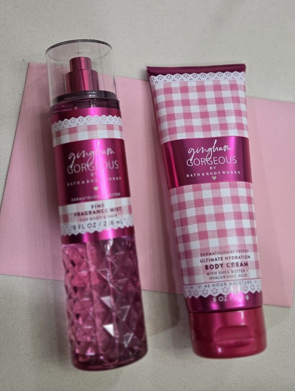 Bath & Body Works Gingham Gorgeous Pink Fragrance Mist & Body Cream Set